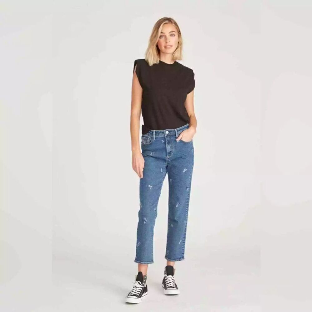 Driftwood Womens Meg High Rise Straight Crop Jean Floral Embroidery Size 24